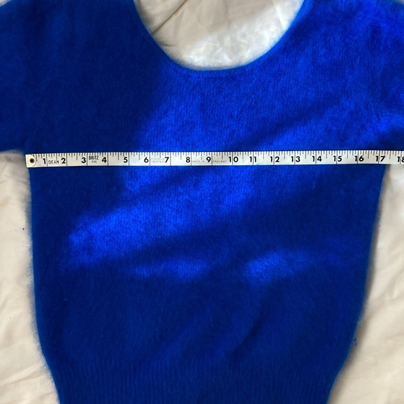 VINTAGE | Nordstrom “Brass Plum” Cobalt Blue Angora Short Sleeve sweater Large - Picture 7 of 8